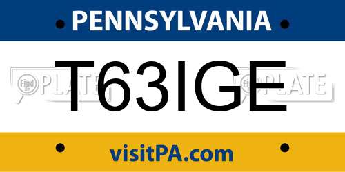 T63IGE Pennsylvania License Plate