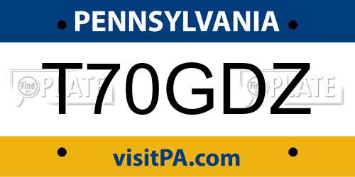 T70GDZ Pennsylvania License Plate