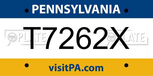 T7262X Pennsylvania License Plate