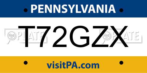 T72GZX Pennsylvania License Plate