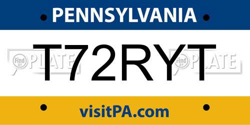 T72RYT Pennsylvania License Plate