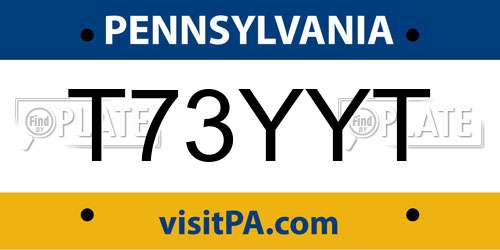 T73YYT Pennsylvania License Plate