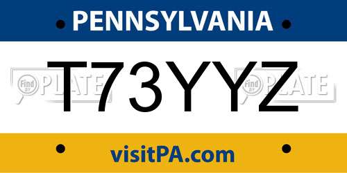 T73YYZ Pennsylvania License Plate