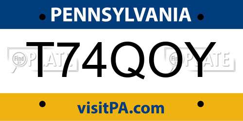 T74QOY Pennsylvania License Plate
