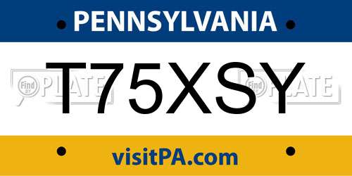 T75XSY Pennsylvania License Plate