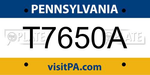 T7650A Pennsylvania License Plate