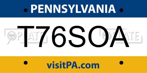 T76SOA Pennsylvania License Plate