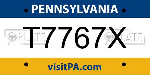 T7767X Pennsylvania License Plate