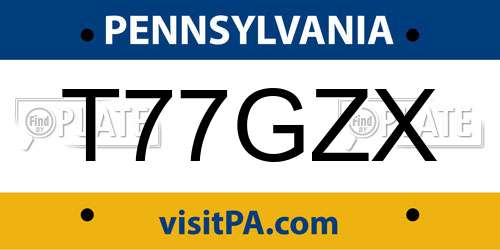 T77GZX Pennsylvania License Plate