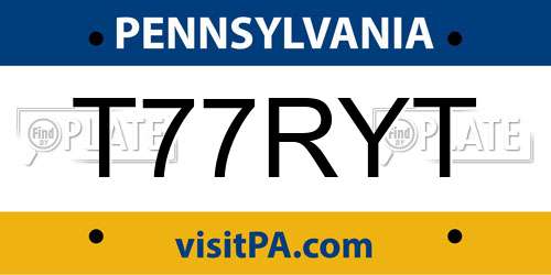 T77RYT Pennsylvania License Plate