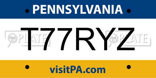 T77RYZ Pennsylvania License Plate