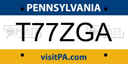 T77ZGA Pennsylvania License Plate