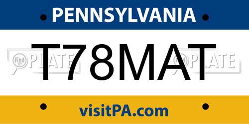 T78MAT Pennsylvania License Plate