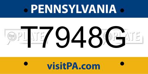 T7948G Pennsylvania License Plate