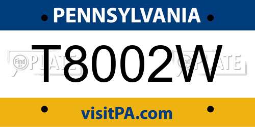 T8002W Pennsylvania License Plate