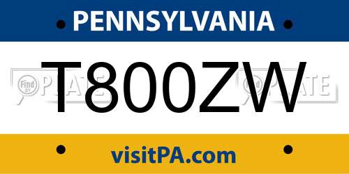 T800ZW Pennsylvania License Plate