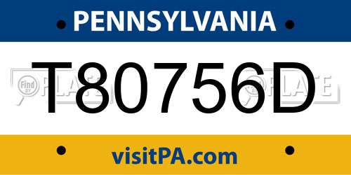 T80756D Pennsylvania License Plate