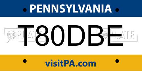 T80DBE Pennsylvania License Plate