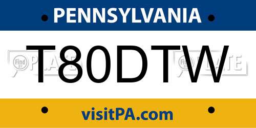 T80DTW Pennsylvania License Plate