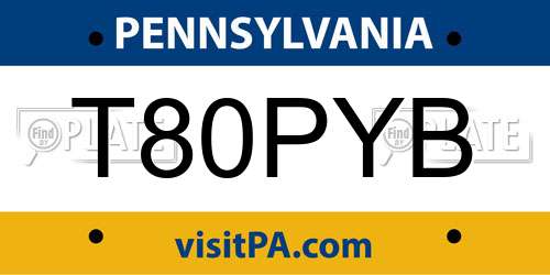T80PYB Pennsylvania License Plate