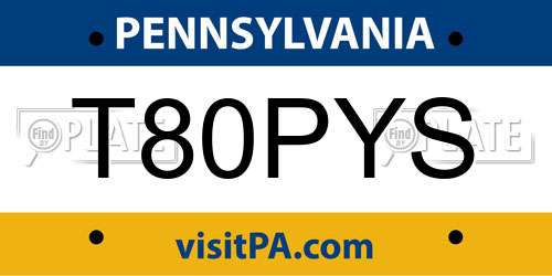T80PYS Pennsylvania License Plate
