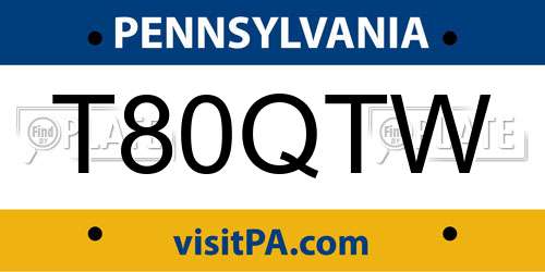 T80QTW Pennsylvania License Plate