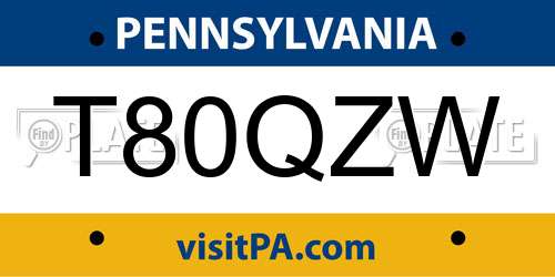 T80QZW Pennsylvania License Plate