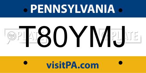 T80YMJ Pennsylvania License Plate