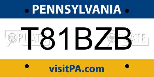 T81BZB Pennsylvania License Plate