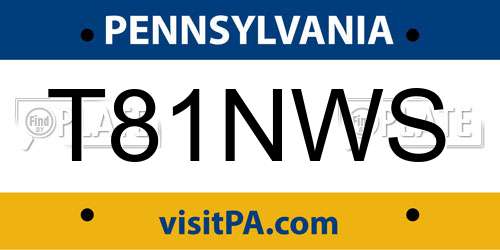 T81NWS Pennsylvania License Plate