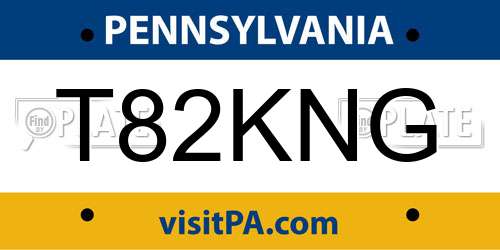 T82KNG Pennsylvania License Plate
