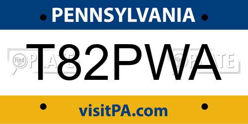 T82PWA Pennsylvania License Plate