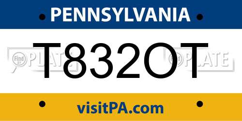 T832OT Pennsylvania License Plate