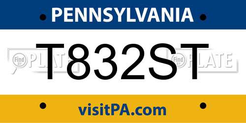 T832ST Pennsylvania License Plate
