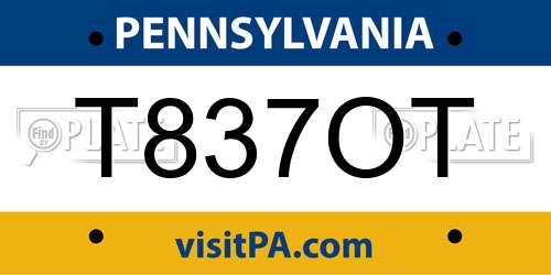T837OT Pennsylvania License Plate