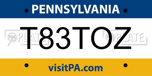 T83TOZ Pennsylvania License Plate