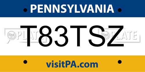 T83TSZ Pennsylvania License Plate