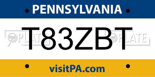 T83ZBT Pennsylvania License Plate