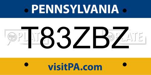 T83ZBZ Pennsylvania License Plate