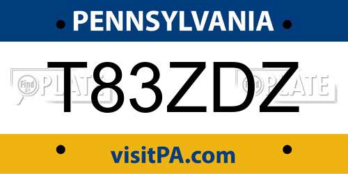 T83ZDZ Pennsylvania License Plate