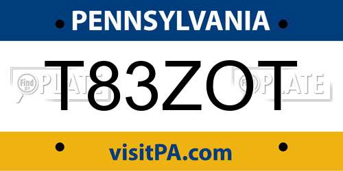 T83ZOT Pennsylvania License Plate