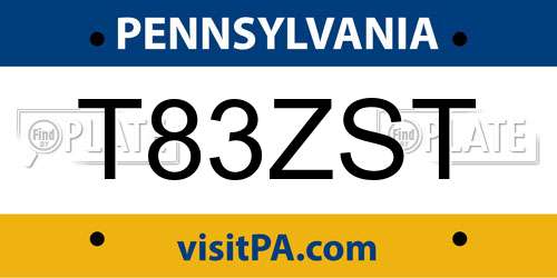 T83ZST Pennsylvania License Plate