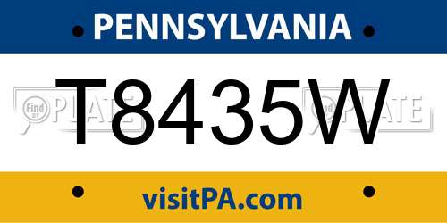 T8435W Pennsylvania License Plate