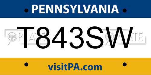 T843SW Pennsylvania License Plate