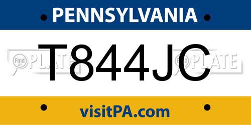 T844JC Pennsylvania License Plate