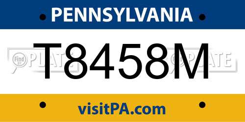 T8458M Pennsylvania License Plate