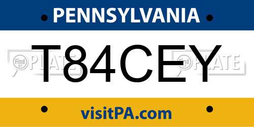 T84CEY Pennsylvania License Plate