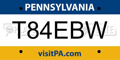 T84EBW Pennsylvania License Plate