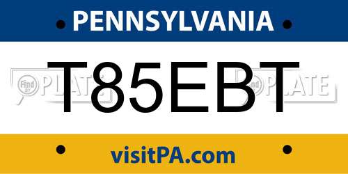 T85EBT Pennsylvania License Plate