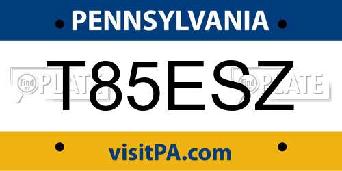 T85ESZ Pennsylvania License Plate